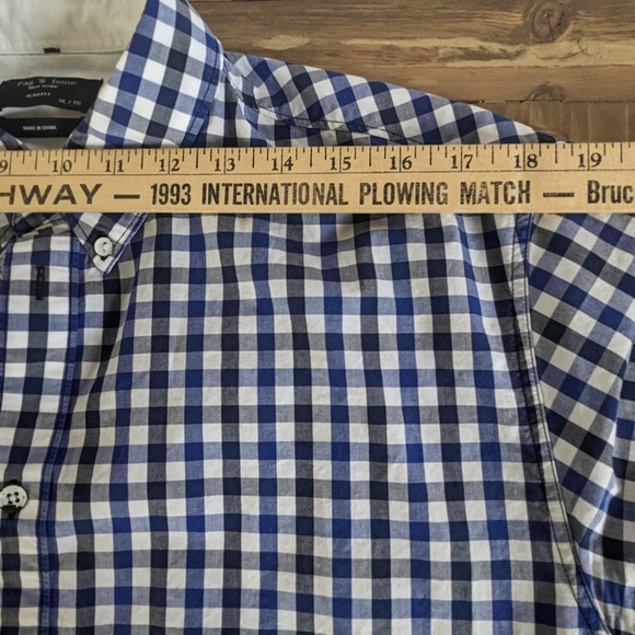 rag & bone Men’s Blue White Check Slim Fit Button Down Shirt - Picture 10 of 12